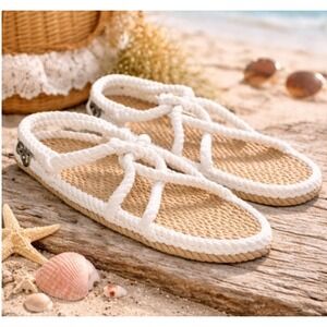 Nomadic State of Mind White Rope Sandals Boho Coastal Beach Minimal Style Size 7